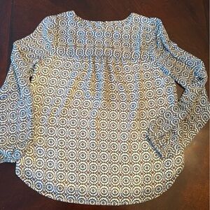 LOFT Geometric Print Blouse in Blue and Cream